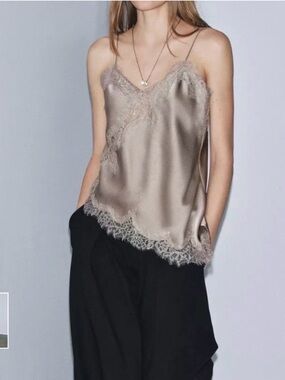 Zara satin Lace-Trim Cami Top
